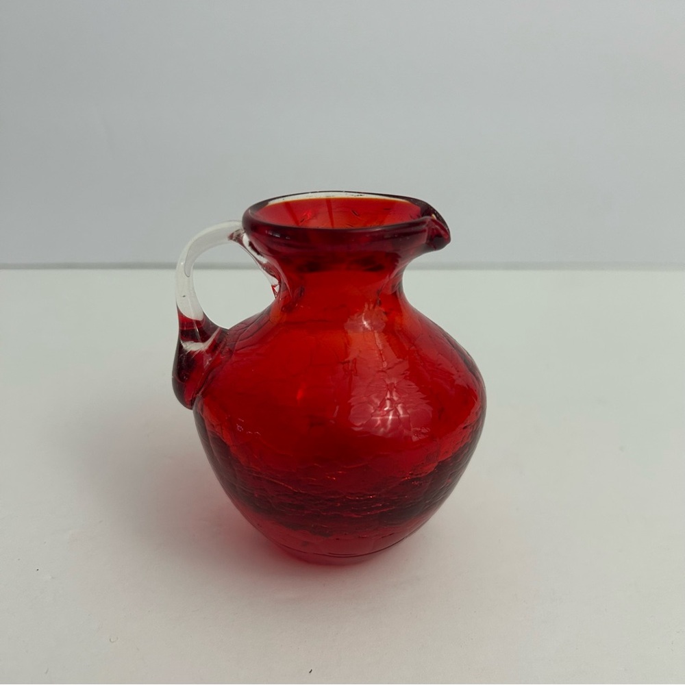 Mini pitcher red crackled glass